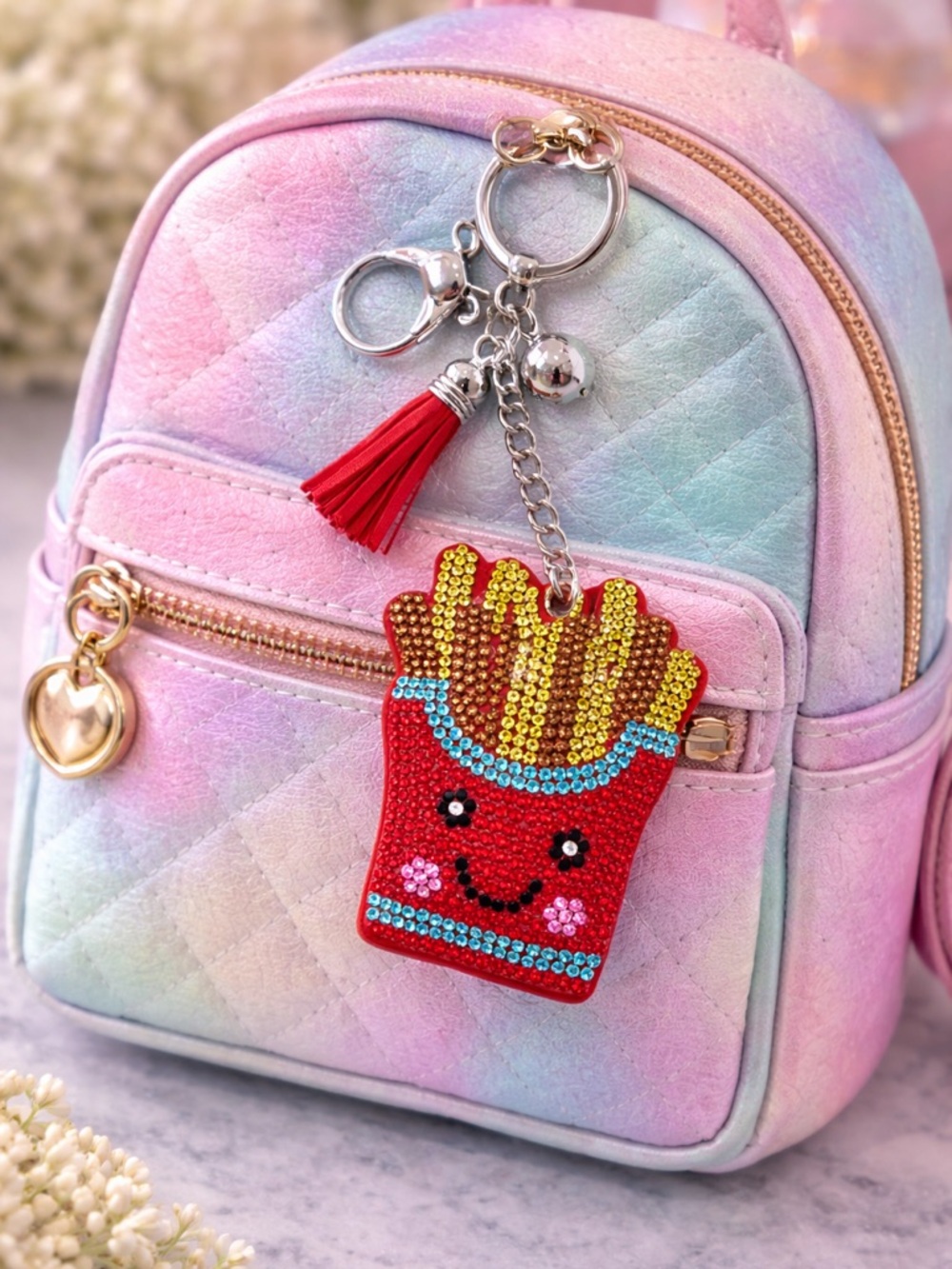 Red Rhinestone Fries Keychain/bag charm - Cute Snack Charm - Picture 2 of 3